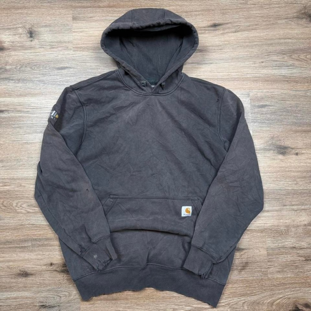 beautifully distressed sun faded grey carhartt heavyweight rain defender hoodie